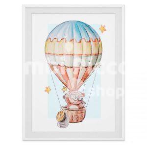 Lámina infantil globo aerostático osito