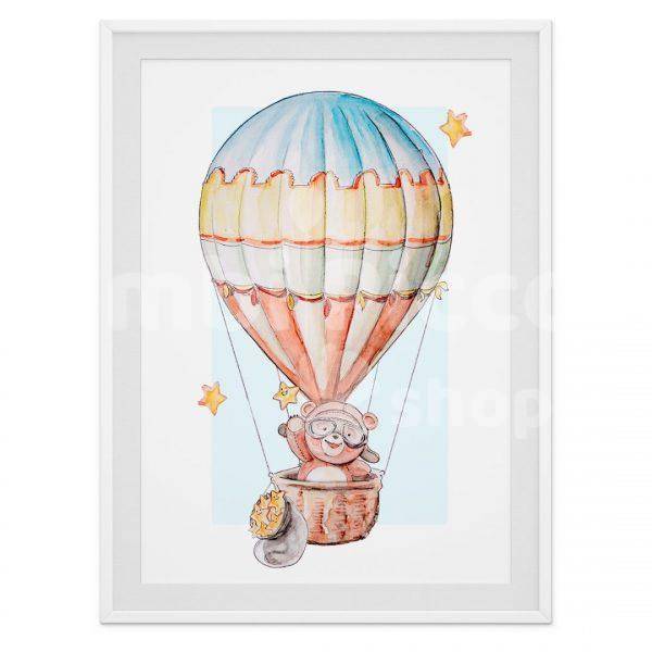 Lámina infantil globo aerostático osito