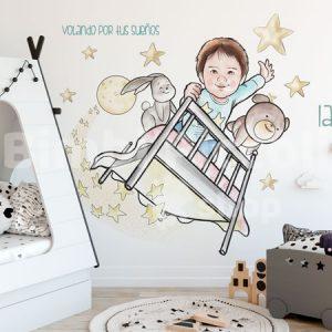 Mural infantil personalizable Bimbi Piccoli Shop cama voladora