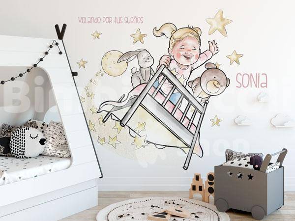 Mural infantil personalizable Bimbi Piccoli Shop cama voladora