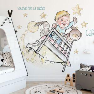 Mural infantil personalizable Bimbi Piccoli Shop cama voladora