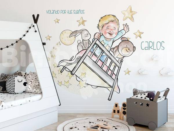 Mural infantil personalizable Bimbi Piccoli Shop cama voladora