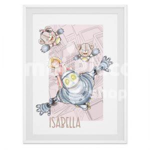 Lámina infantil niños volando con Robots