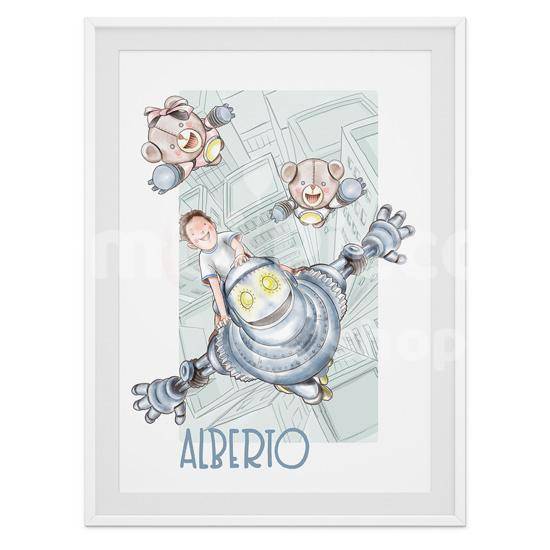 Lámina infantil niños volando con Robots - Imagen 2